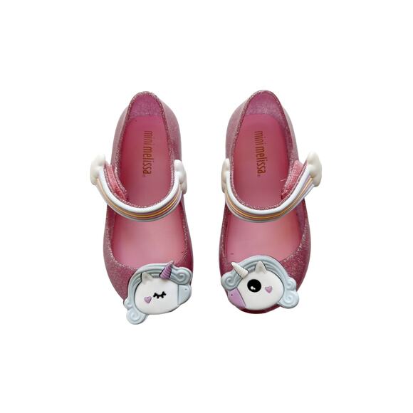 Mini Melissa Unicorn Pink Sparkle Ultragirl Flats Size 7 - Picture 2 of 5